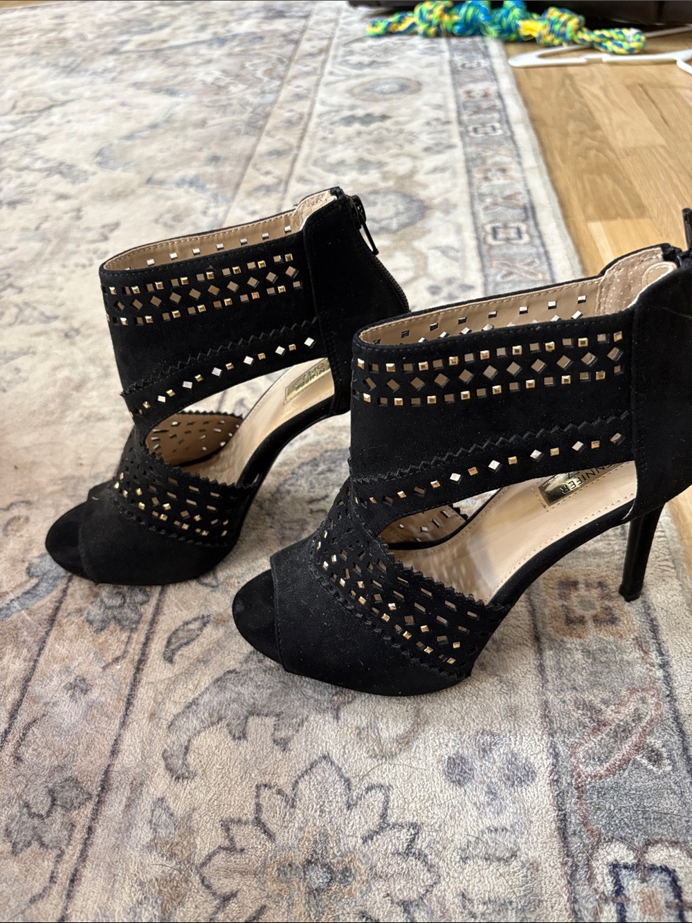 Jennifer Lopez Black Cutout Suede Peep-Toe Heels